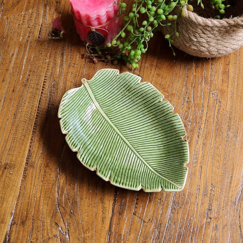 Green Leaf Horizontal Pattern Ceramic Dish Plate Melon Seed Dish Home Accessories Leaf Green Leaf Horizontal Pattern Ceramic Dish Plate Melon Seed Dish Home Accessories Leaf